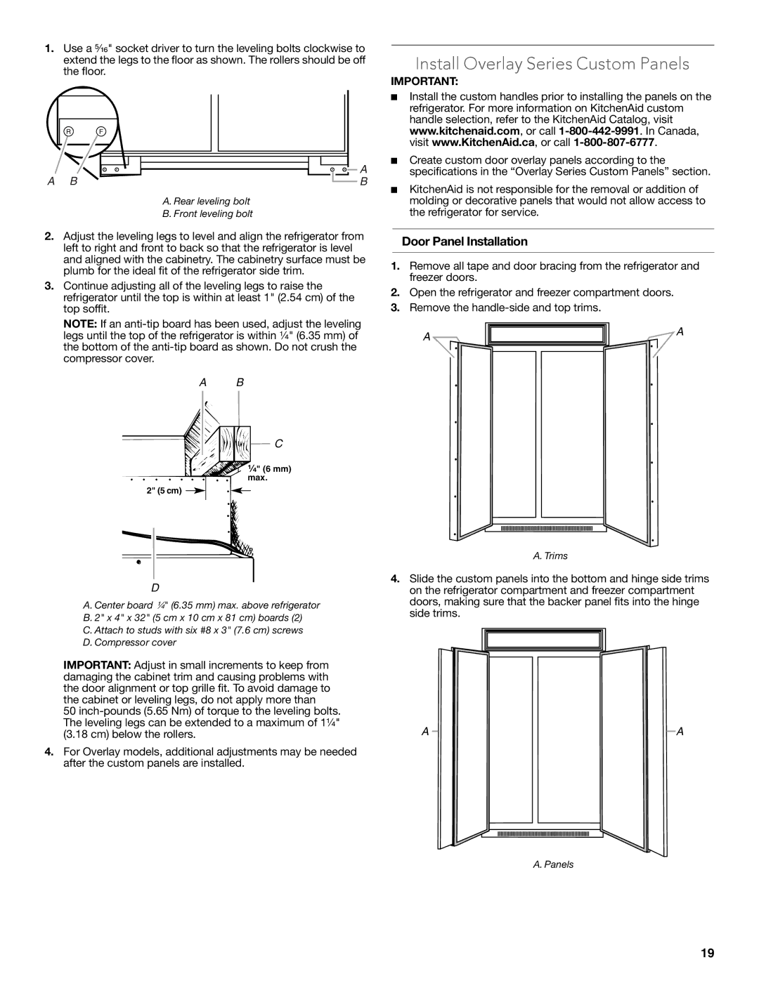 KitchenAid W10681447A manual Install Overlay Series Custom Panels, Door Panel Installation 