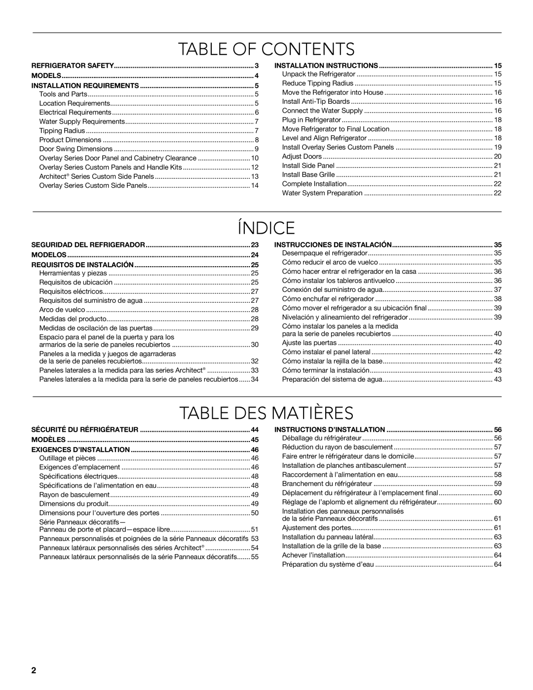 KitchenAid W10681447A manual Table of Contents, Índice, Table DES Matières 