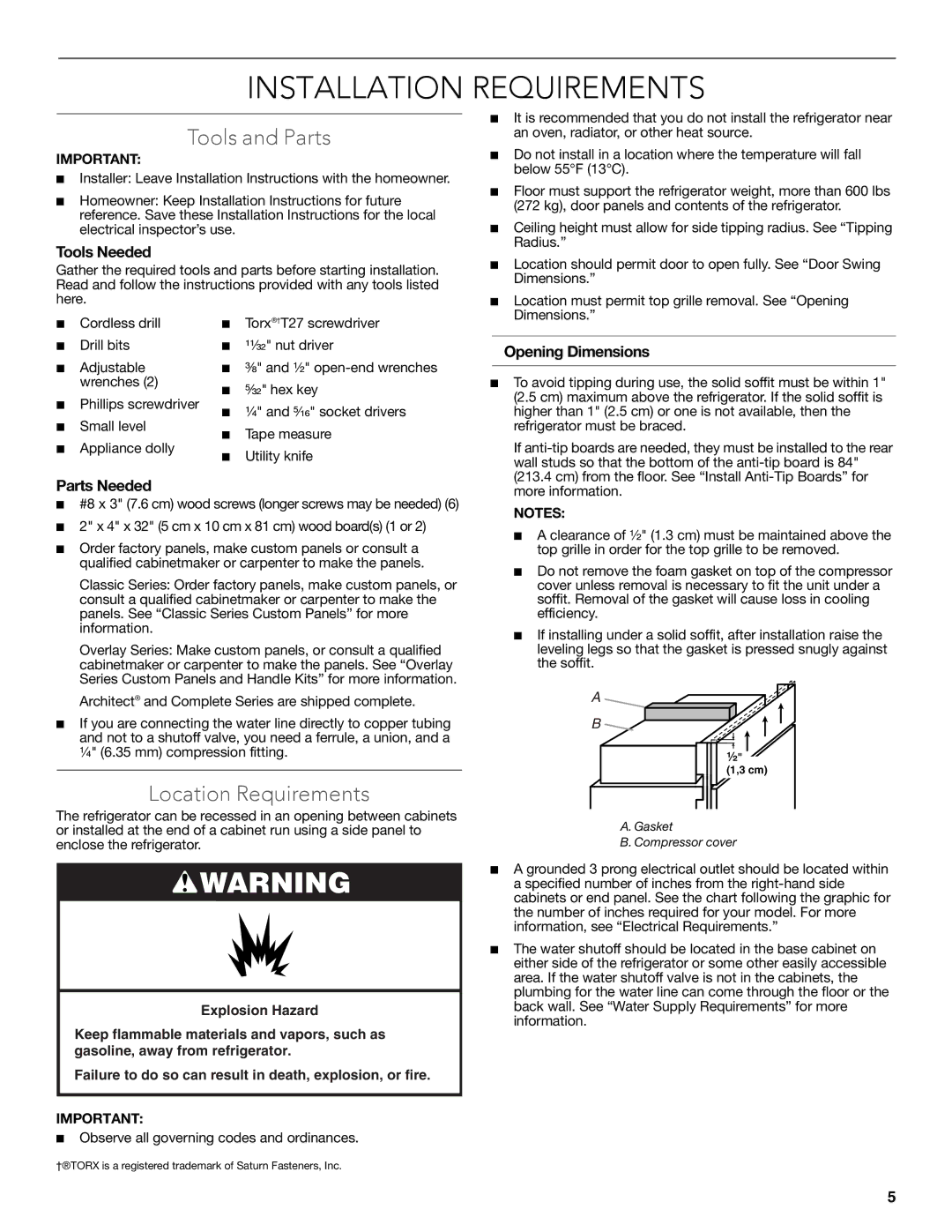 KitchenAid W10681447A manual Installation Requirements, Tools and Parts, Location Requirements 