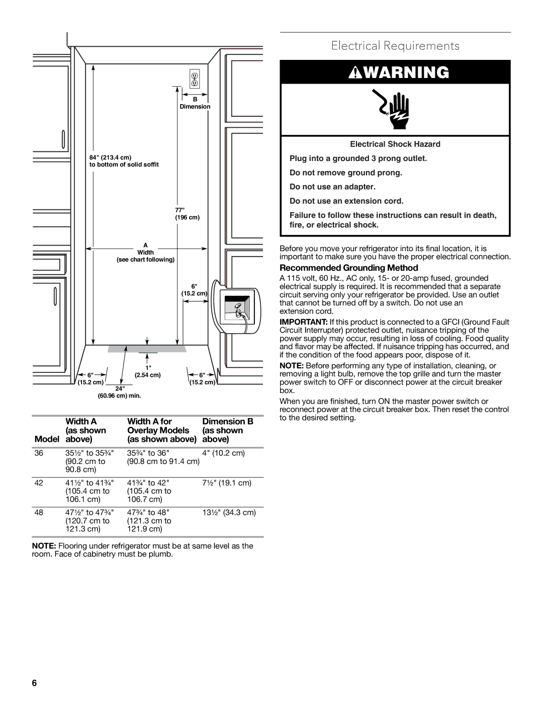 KitchenAid W10681447A manual Electrical Requirements, Recommended Grounding Method 