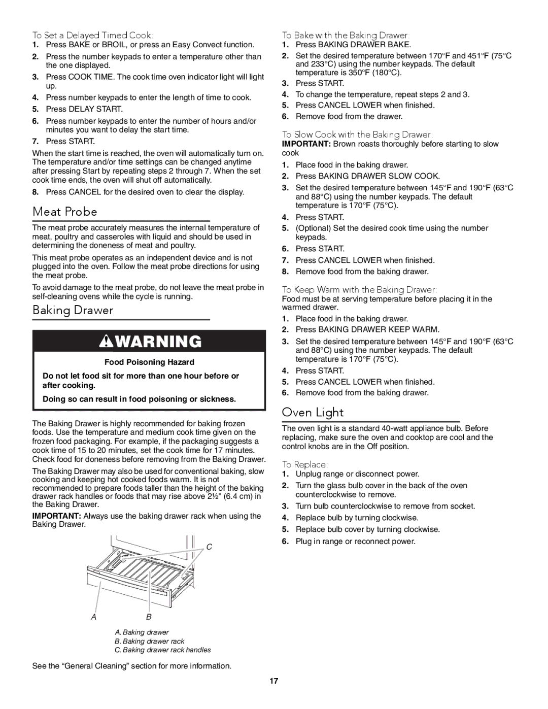 KitchenAid W10722059B warranty Meat Probe, Baking Drawer, Oven Light 