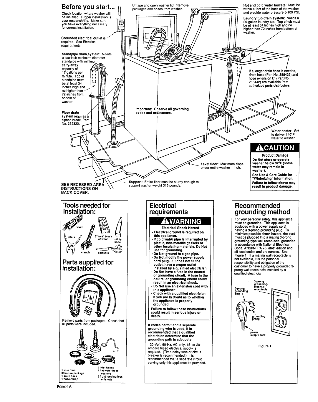 KitchenAid Washer installation instructions Before you start, Hes high and no Iiiuii -, ,,,,, , L .,,ches from bottom Her 