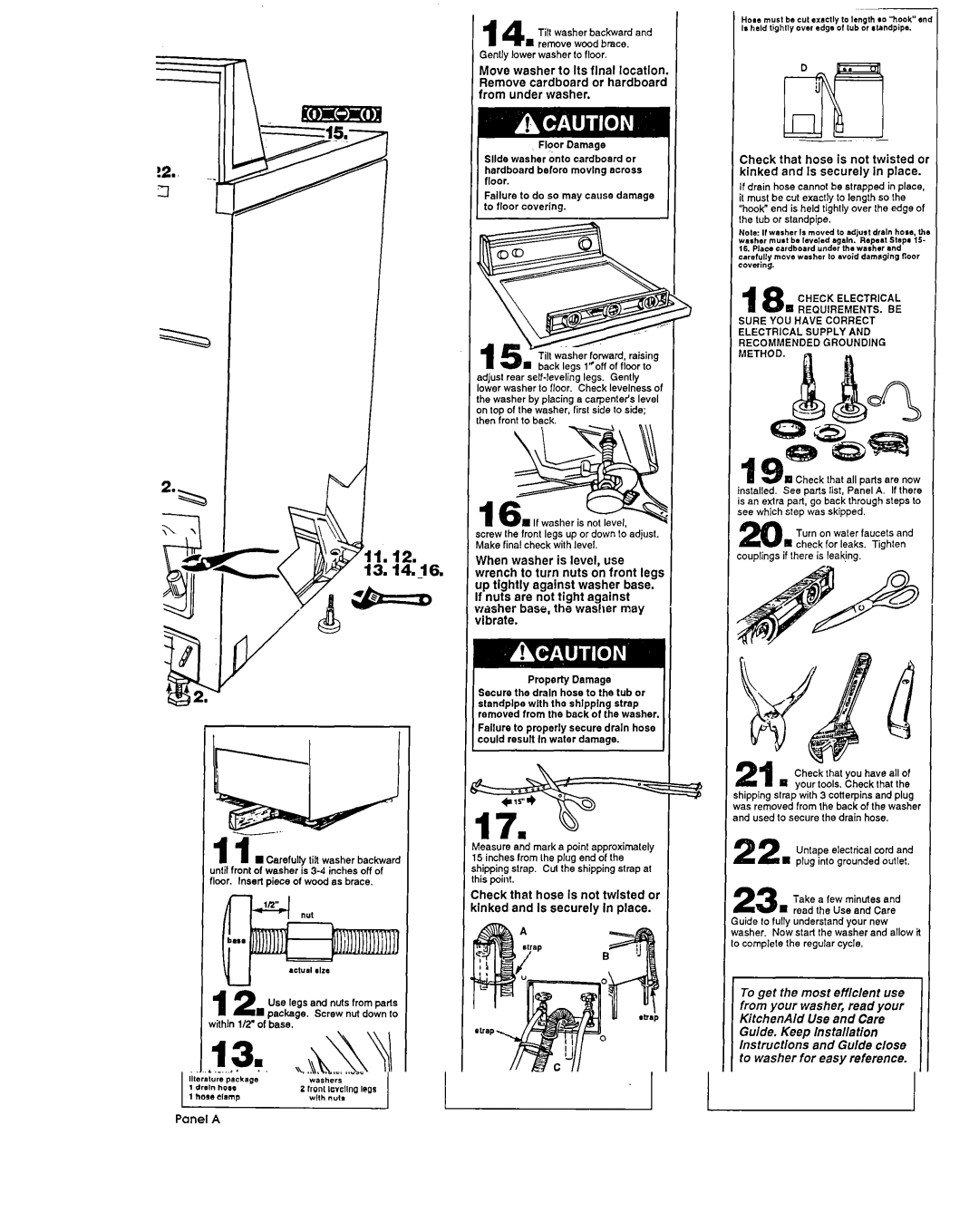 KitchenAid Washer installation instructions Property Damage, Turn on waler faucets, Check that you have all 