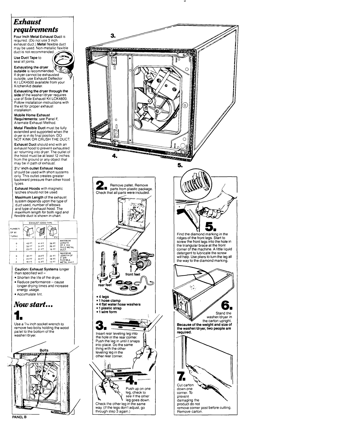 KitchenAid Washer/Dryer Four Inch Metal Exhaust Duct is, Use Duct Tape to peal all joints, Panel B 