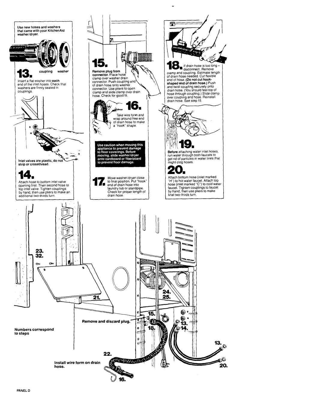 KitchenAid Washer/Dryer installation instructions Lo open, Fll, Move washer/dryer close, Panel D 