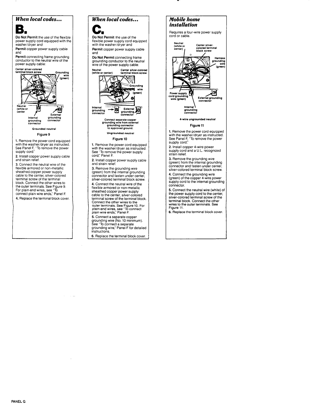 KitchenAid Washer/Dryer installation instructions Replace the terminal block cover, Neutral, Panel G 