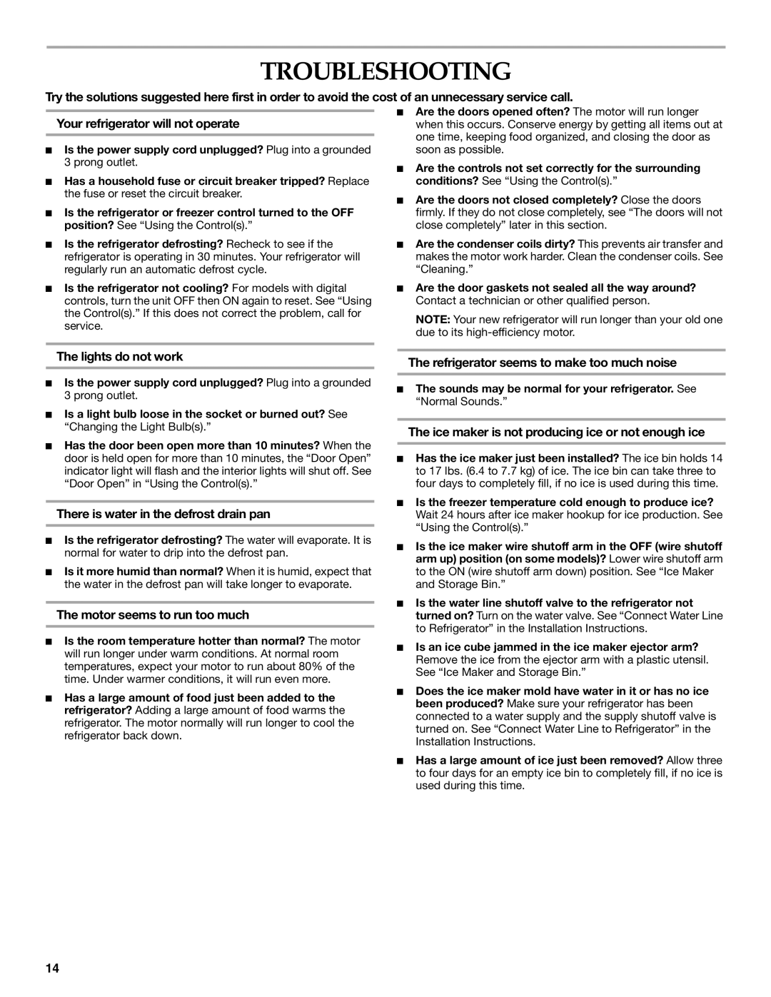 KitchenAid WF-LC400V manual Troubleshooting 