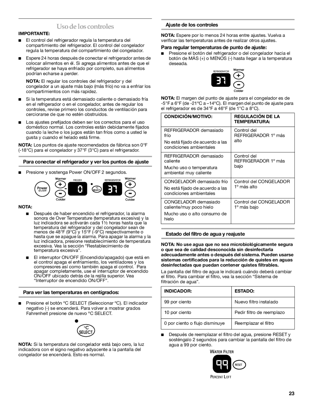 KitchenAid WF-LC400V manual Uso de los controles 