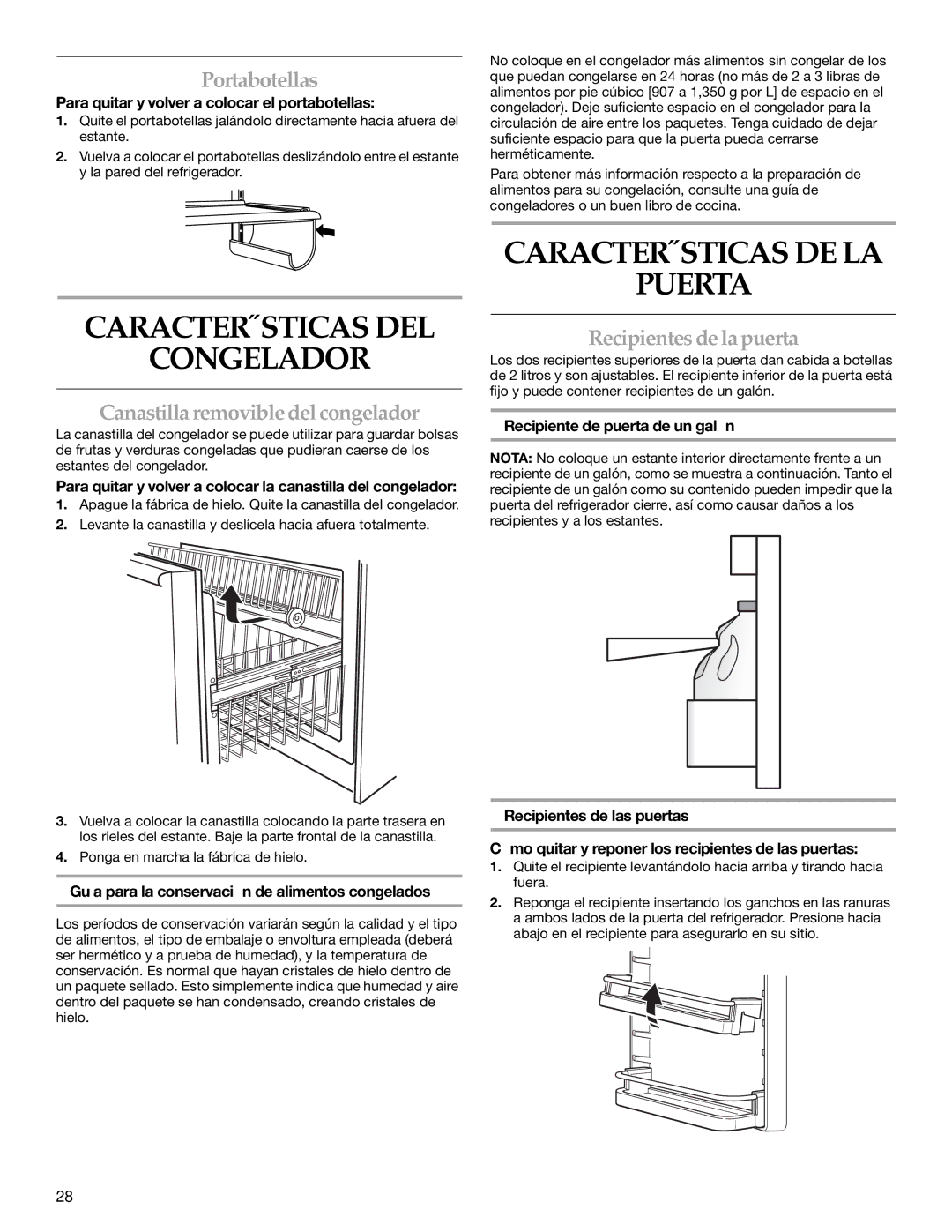 KitchenAid WF-LC400V Características DEL Congelador, Características DE LA Puerta, Portabotellas, Recipientes de la puerta 