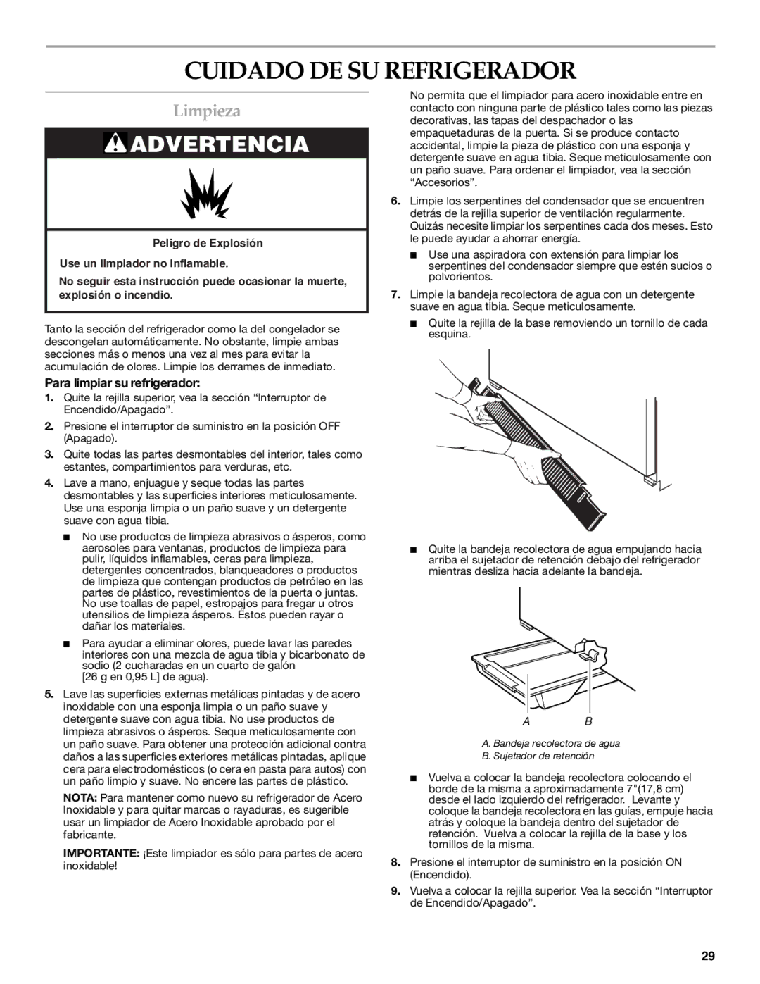 KitchenAid WF-LC400V manual Cuidado DE SU Refrigerador, Limpieza, Para limpiar su refrigerador 