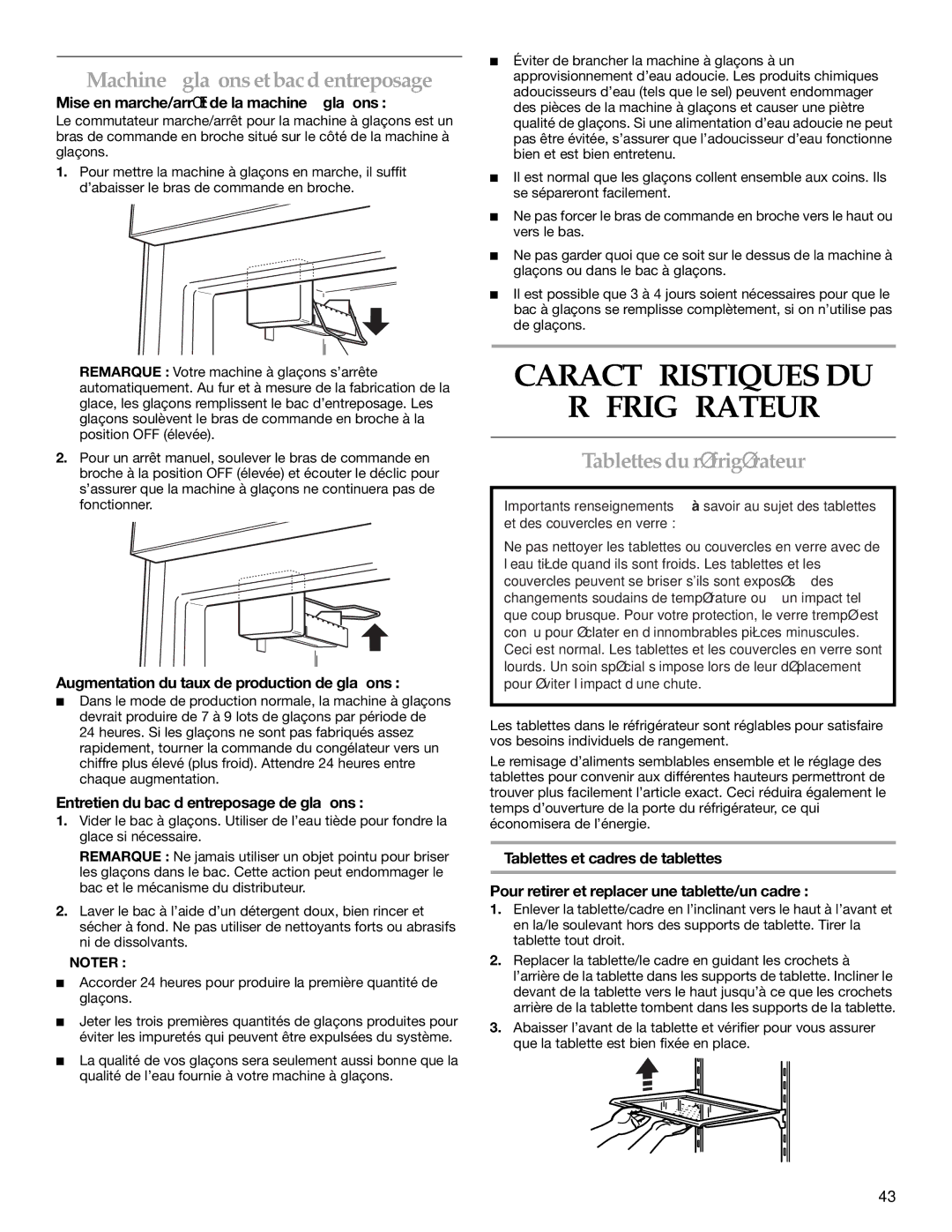 KitchenAid WF-LC400V Caractéristiques DU Réfrigérateur, Machine à glaçons et bac d’entreposage, Tablettes du réfrigérateur 