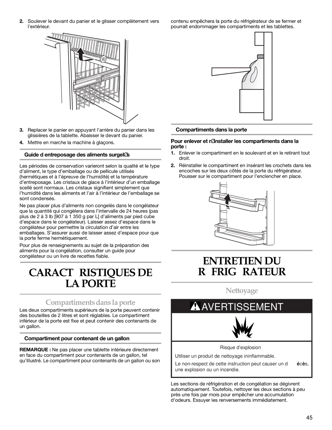 KitchenAid WF-LC400V Caractéristiques DE LA Porte, Entretien DU Réfrigérateur, Compartiments dans la porte, Nettoyage 