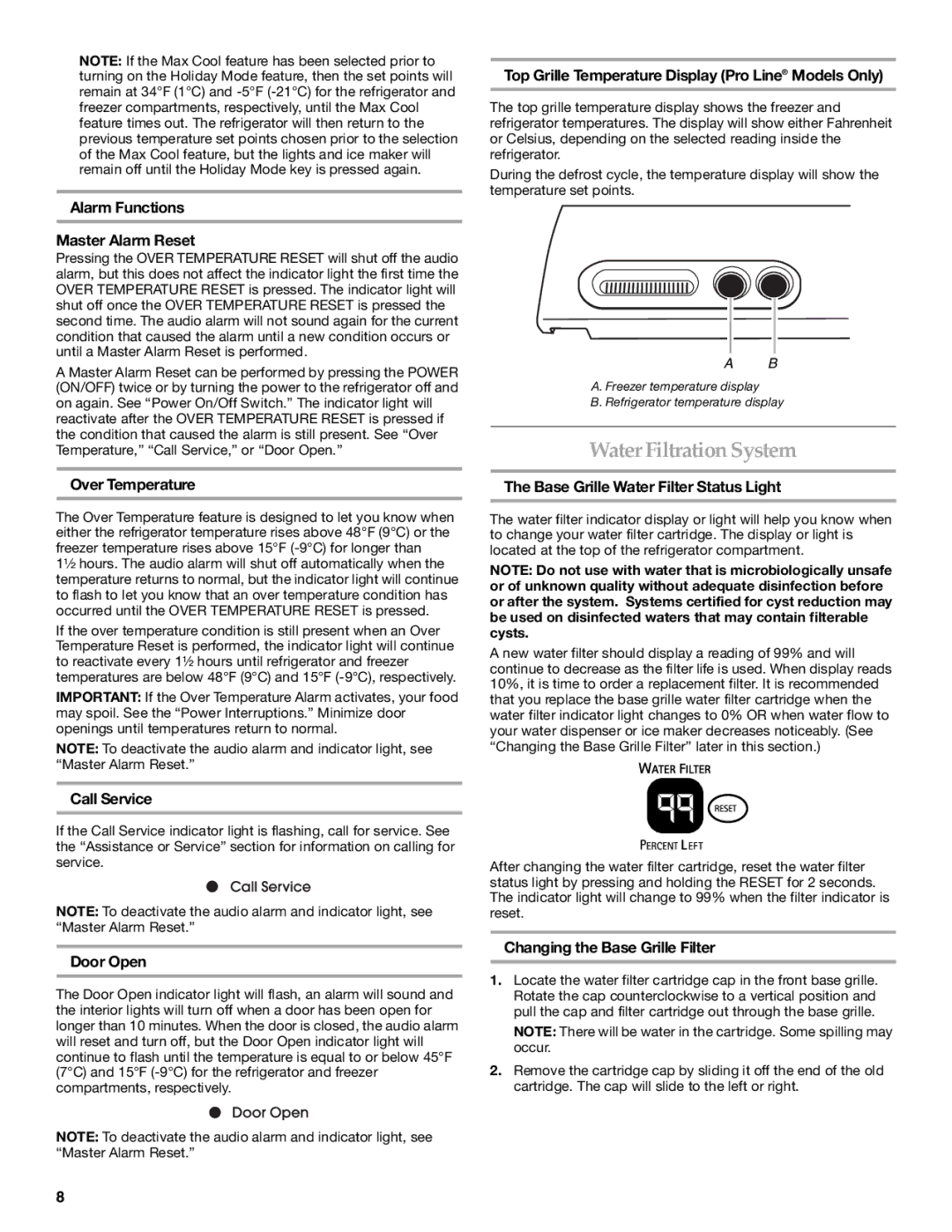 KitchenAid WF-LC400V manual Water Filtration System 