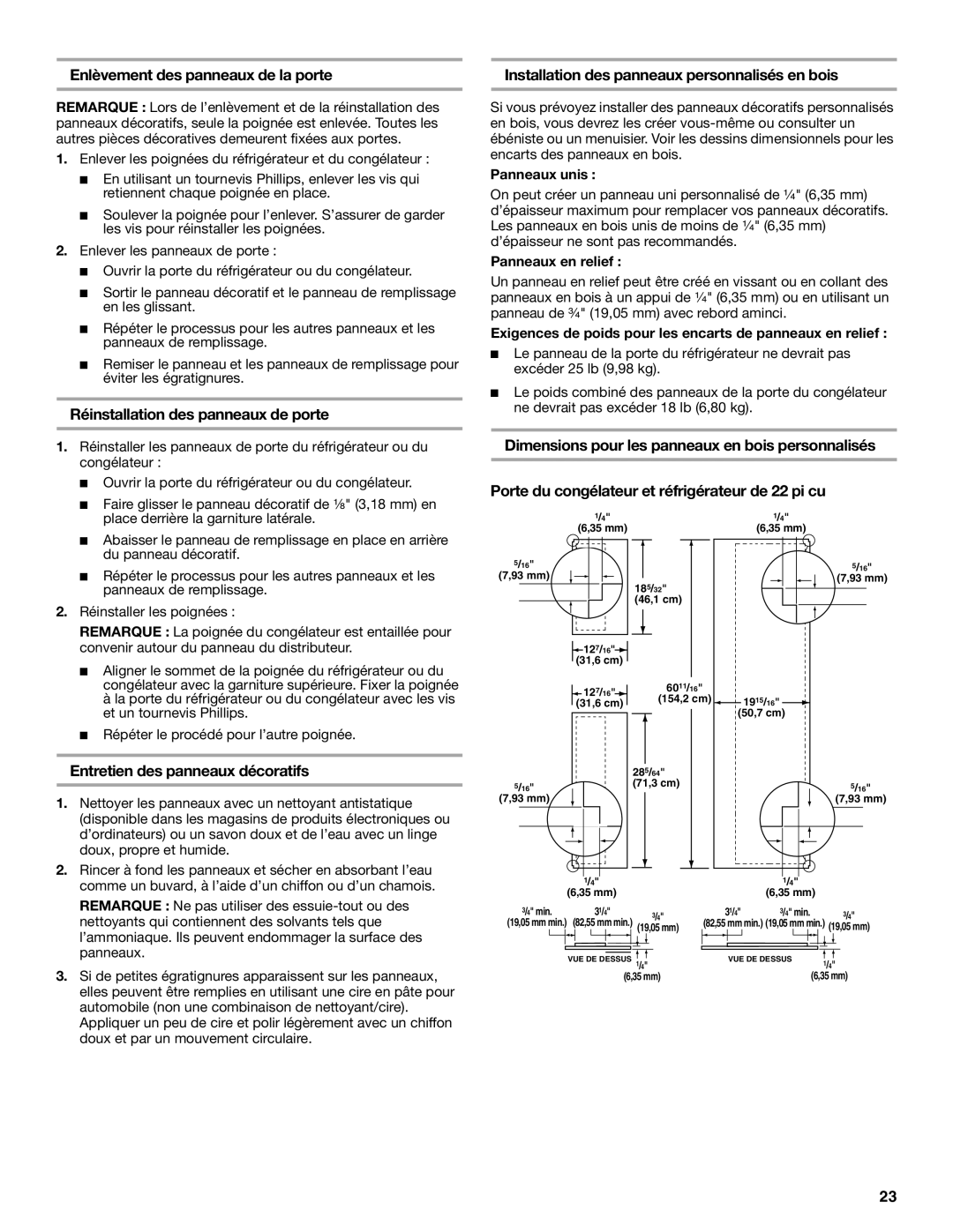 KitchenAid WF-NL240V installation instructions Enlèvement des panneaux de la porte, Réinstallation des panneaux de porte 