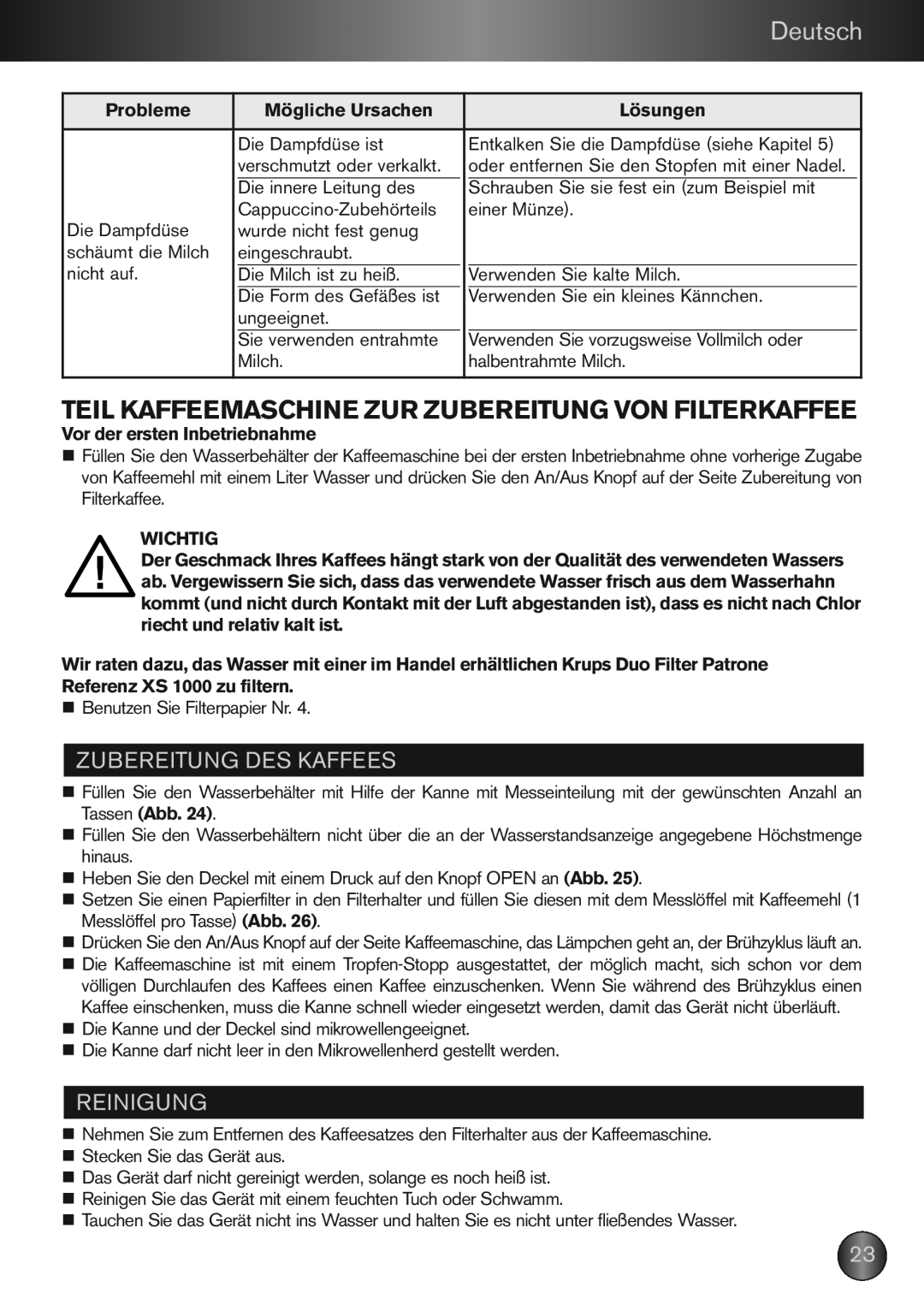 KitchenAid XP2240 Teil Kaffeemaschine ZUR Zubereitung VON Filterkaffee, Zubereitung DES Kaffees, Reinigung, Tassen Abb 