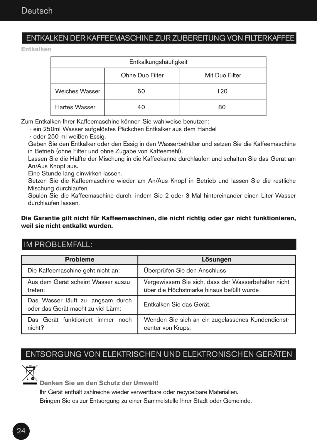 KitchenAid XP2240 manual IM Problemfall, Entsorgung VON Elektrischen UND Elektronischen Geräten, Probleme Lösungen 