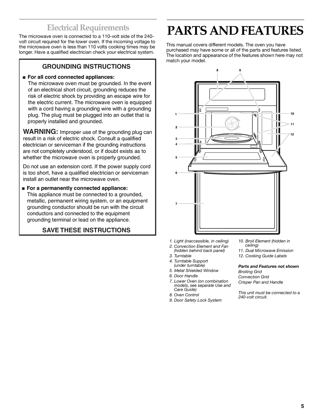 KitchenAid YKBHC109, YKEHC309, KEHC379, KBHC179 manual Parts and Features, Electrical Requirements 