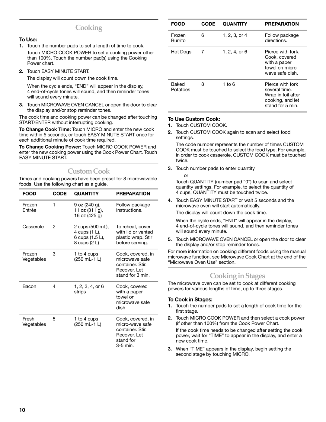 KitchenAid YKBMC14 manual Custom Cook, Cooking in Stages 