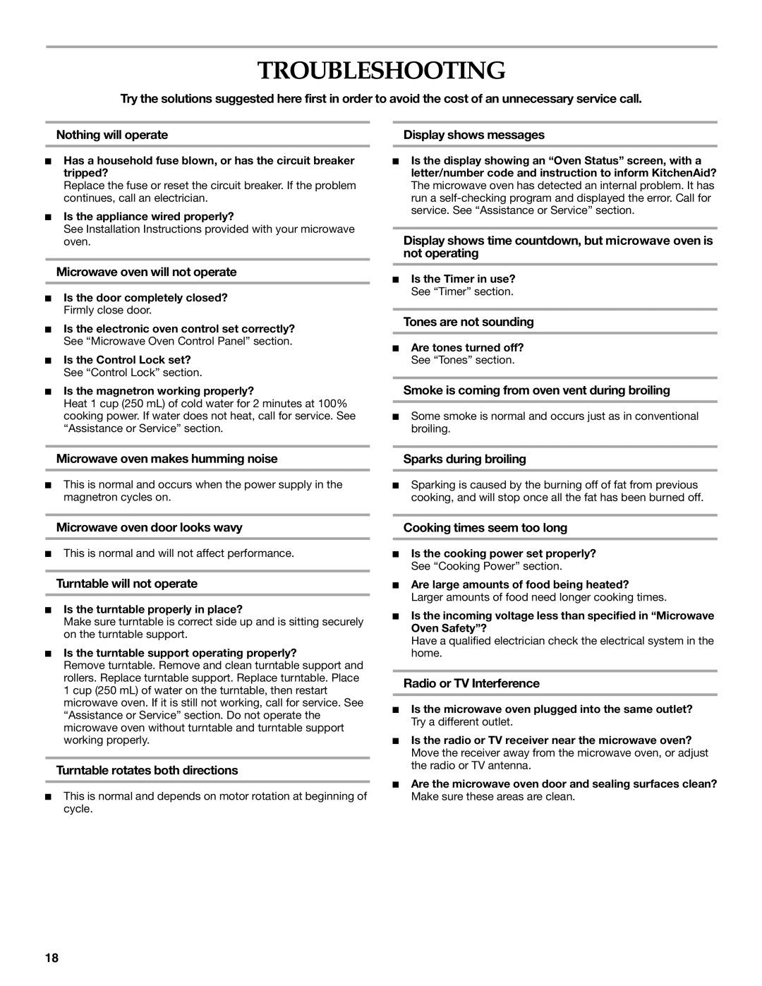 KitchenAid YKBMC14 manual Troubleshooting 