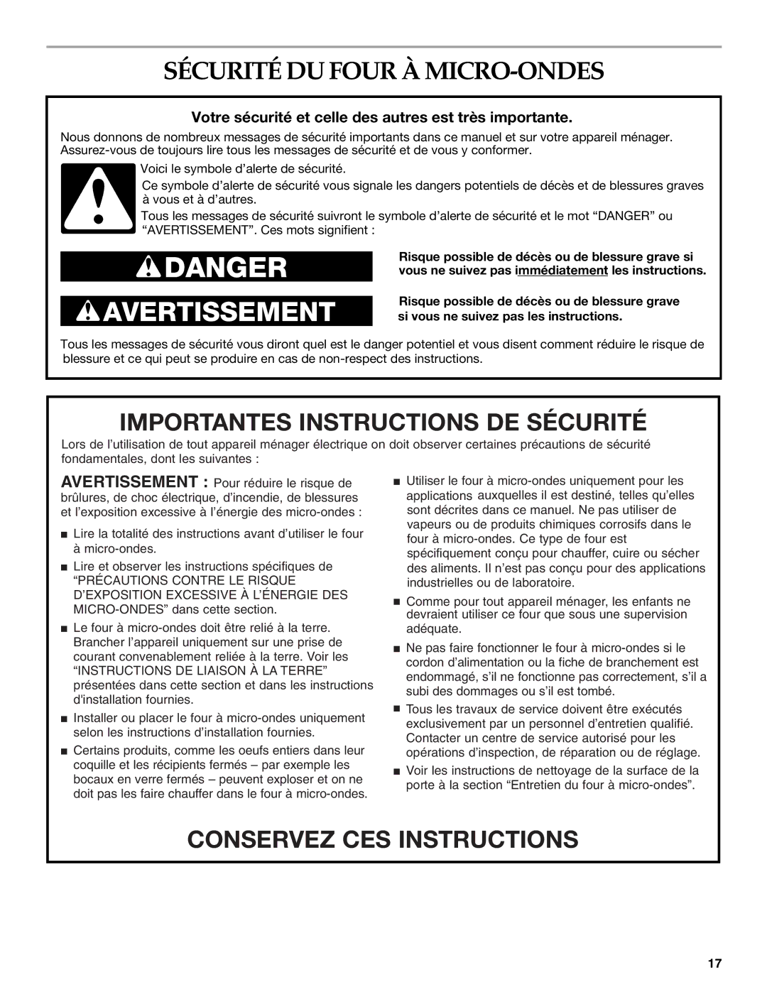 KitchenAid YKCMS1555R manual Sécurité DU Four À MICRO-ONDES, Votre sécurité et celle des autres est très importante 