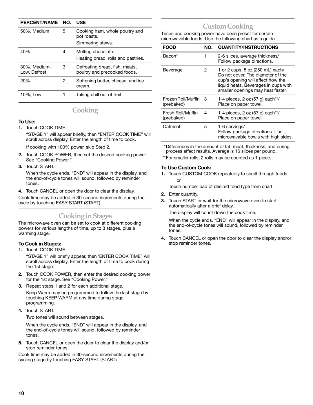 KitchenAid YKCMS1555R manual Cooking in Stages, Custom Cooking 