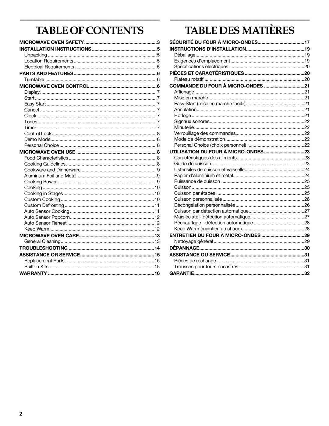 KitchenAid YKCMS1555R manual Table DES Matières, Table of Contents 