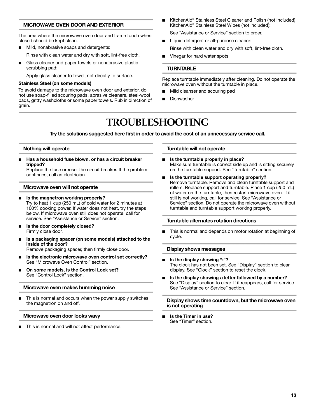 KitchenAid YKCMS1555S manual Troubleshooting 