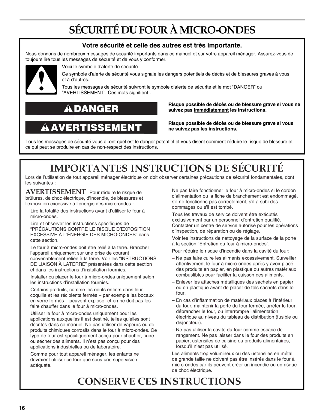 KitchenAid YKCMS1555S manual Sécurité DU Four À MICRO-ONDES, Votre sécurité et celle des autres est très importante 