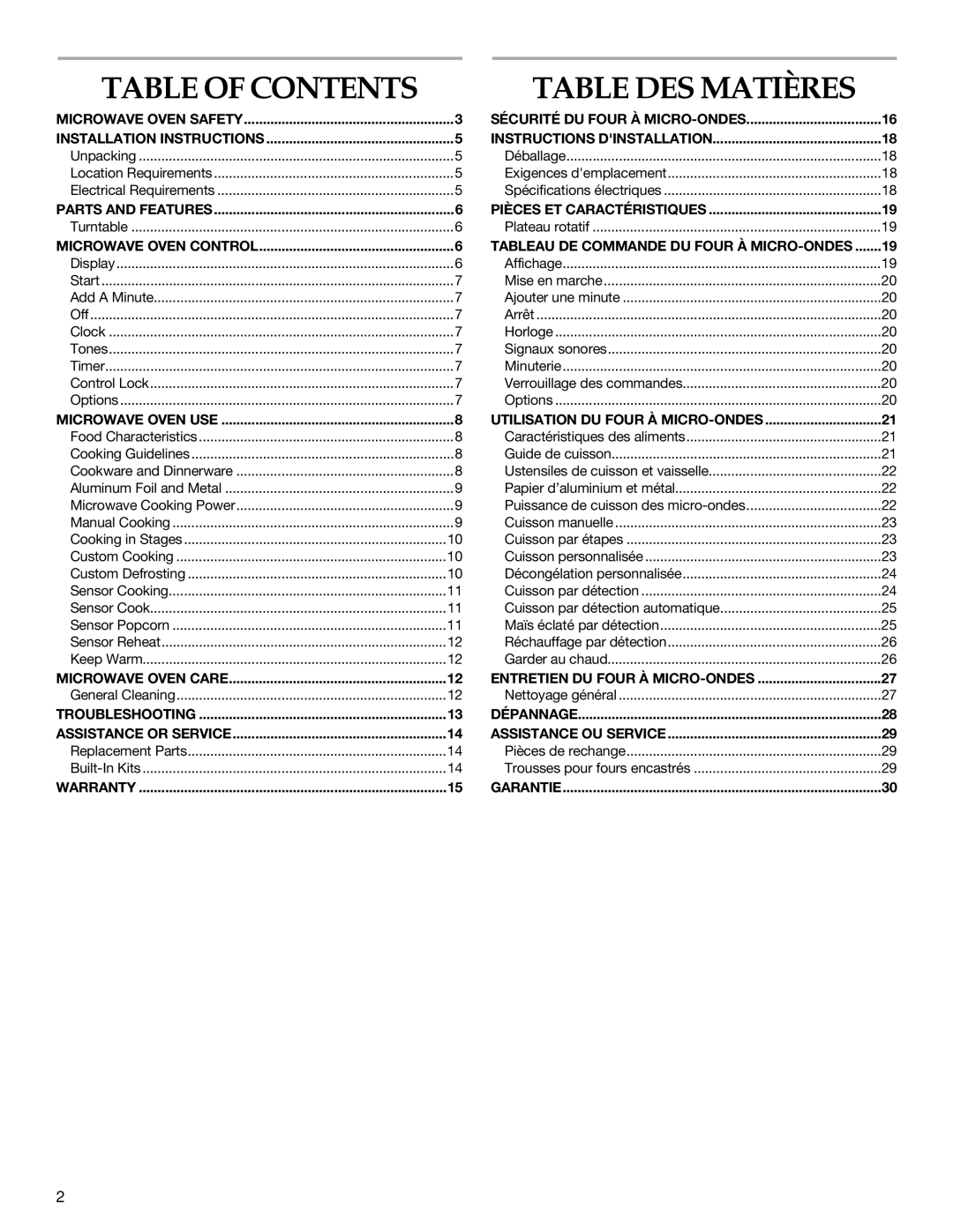 KitchenAid YKCMS1555S manual Table of Contents Table DES Matières 