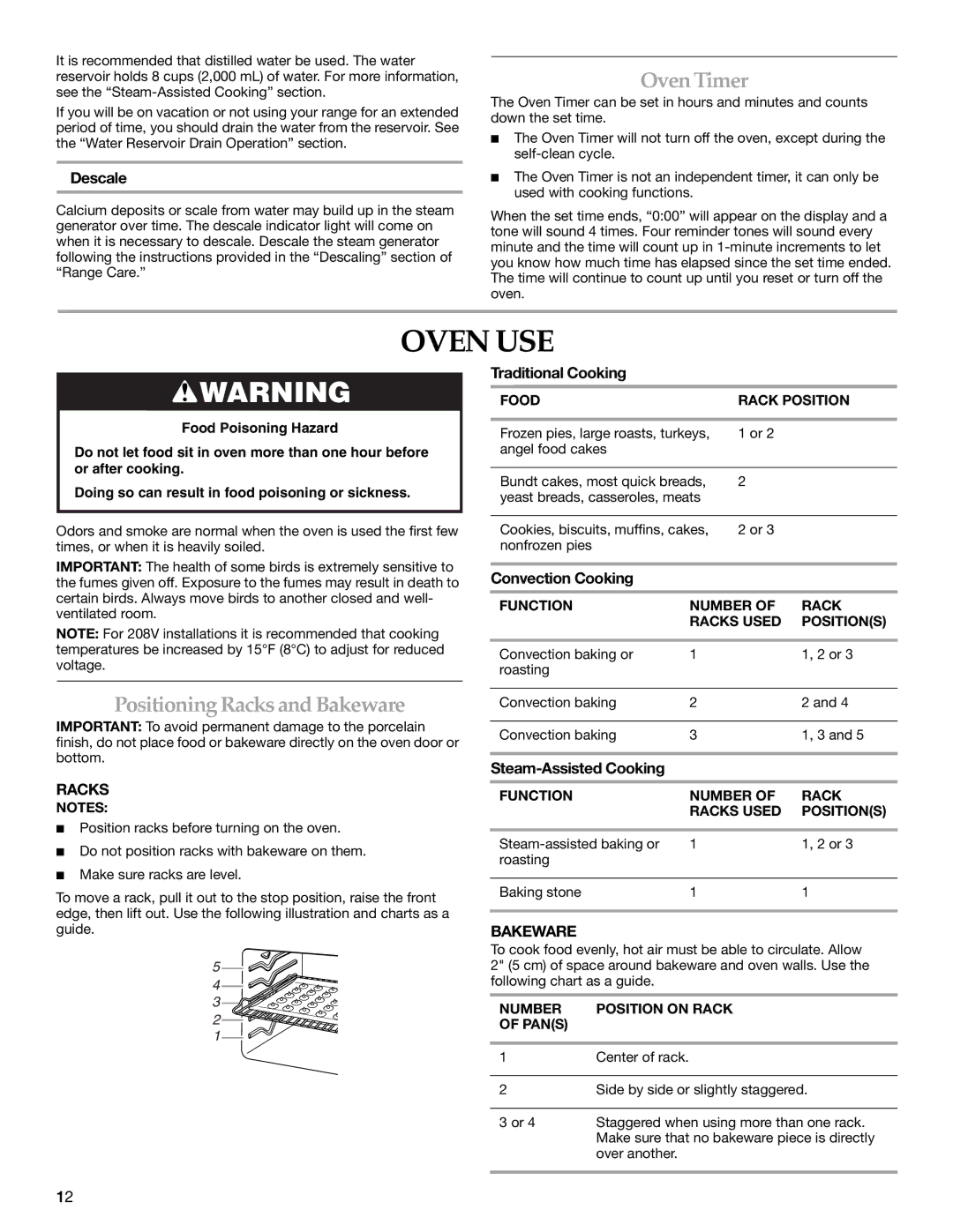 KitchenAid YKDRP707, YKDRP767 manual Oven USE, Oven Timer, Positioning Racks and Bakeware 