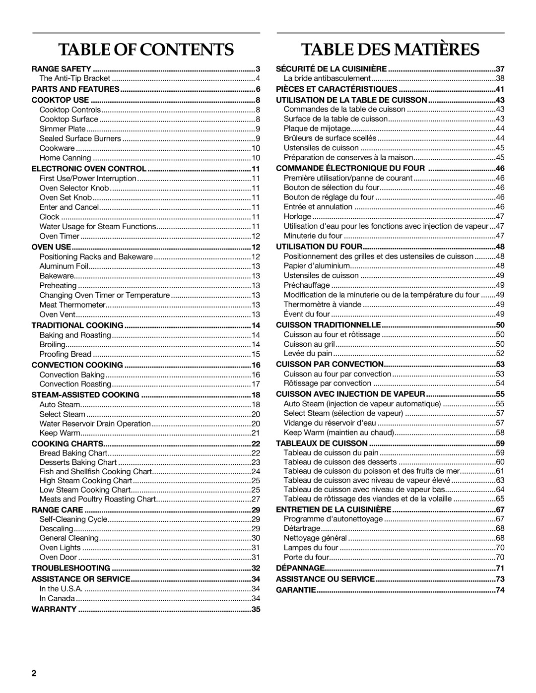 KitchenAid YKDRP707, YKDRP767 manual Table DES Matières, Table of Contents 