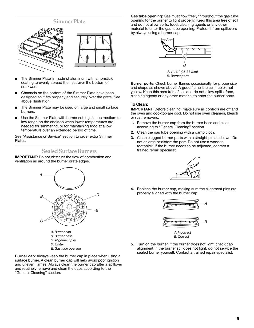 KitchenAid YKDRP767, YKDRP707 manual Simmer Plate, Sealed Surface Burners, To Clean 