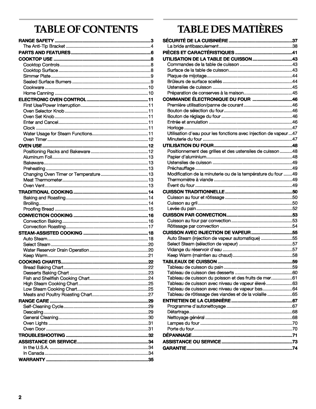 KitchenAid YKDRP707, YKDRP767 manual Table Des Matières, Table Of Contents 