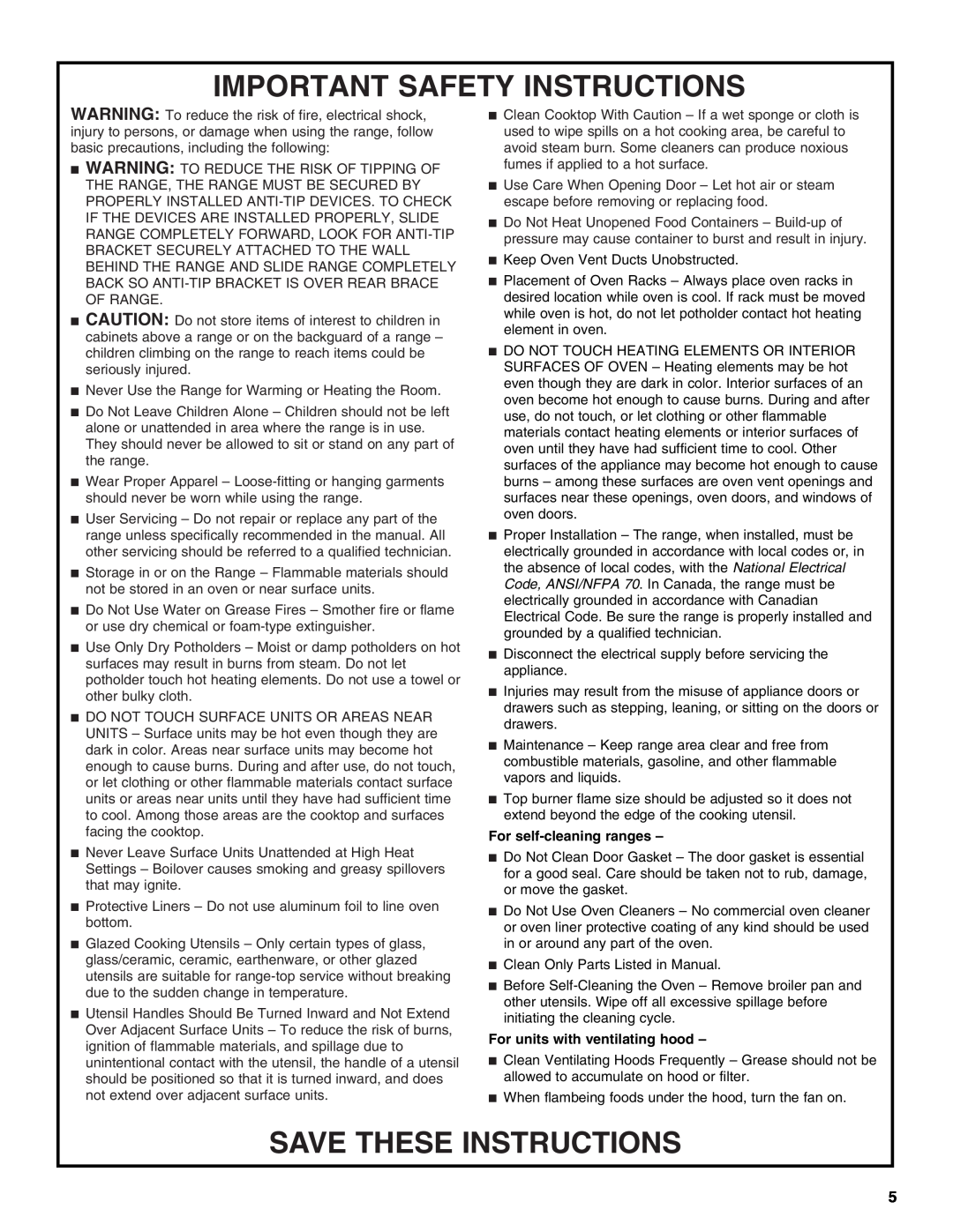 KitchenAid YKDRP767, YKDRP707 manual Important Safety Instructions, Save These Instructions, For self-cleaning ranges 