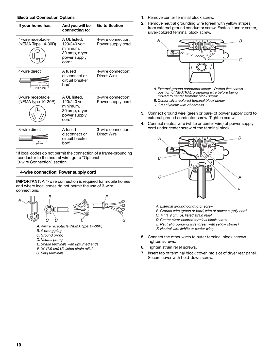 KitchenAid YKEHS01P manual Wire connection Power supply cord, Deg 