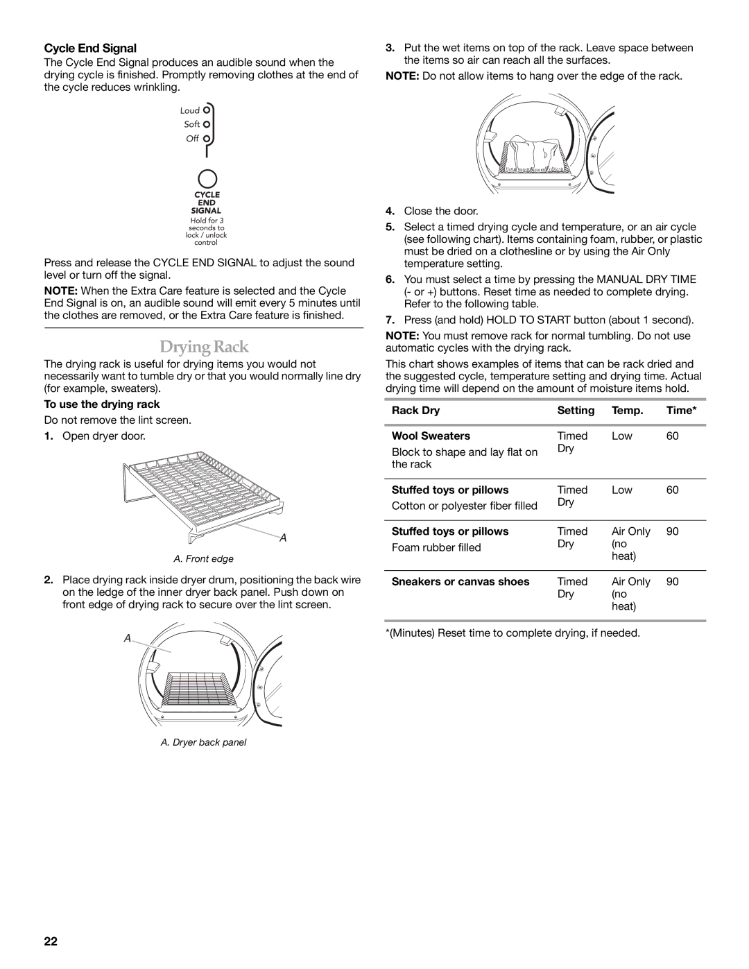 KitchenAid YKEHS01P manual DryingRack, Cycle End Signal 