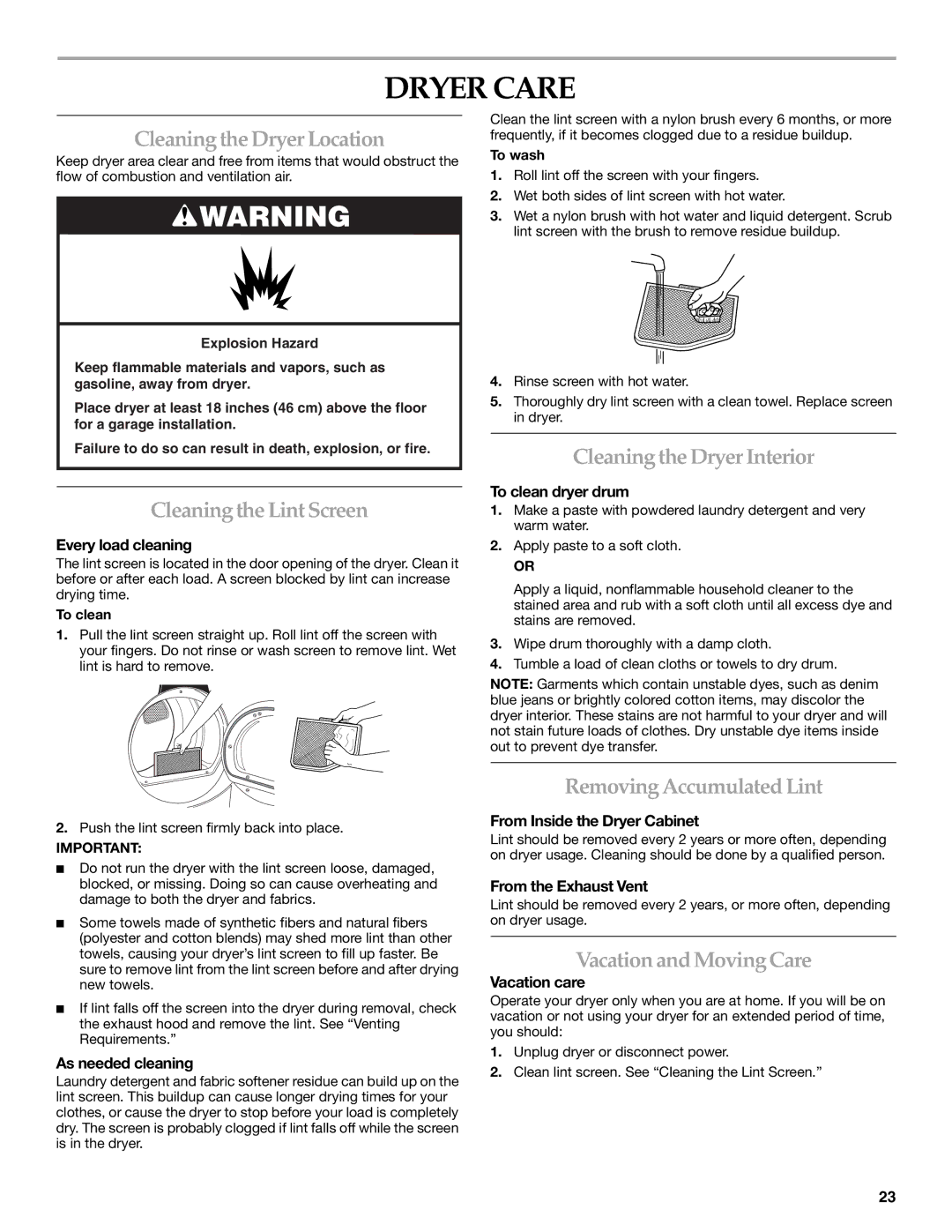 KitchenAid YKEHS01P manual Dryer Care 