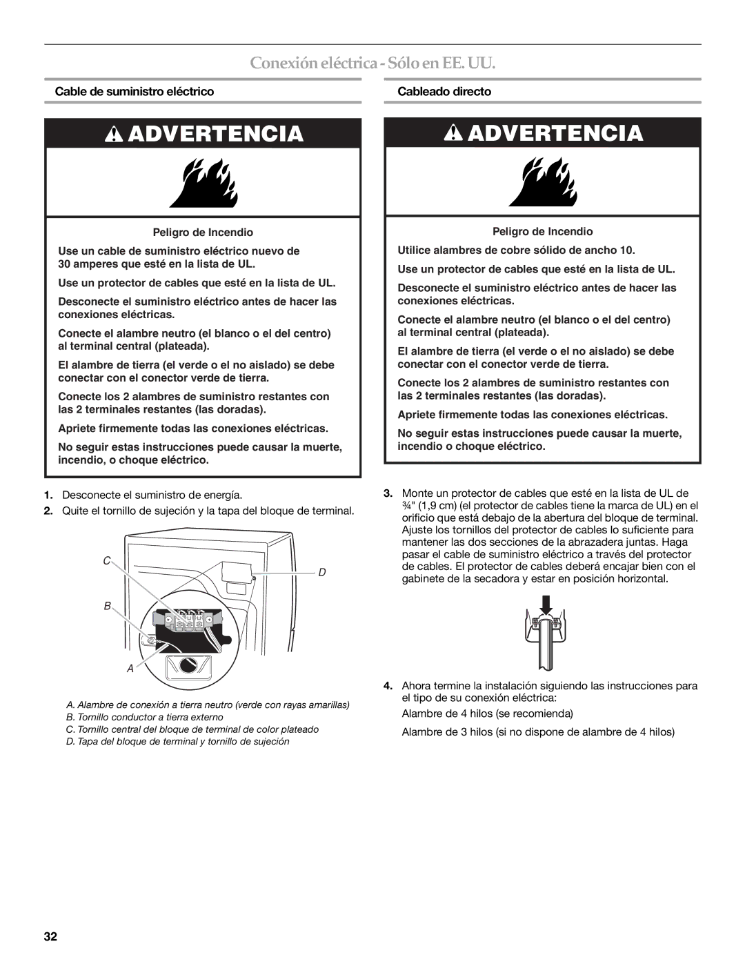 KitchenAid YKEHS01P manual Conexión eléctrica Sólo en EE. UU, Cable de suministro eléctrico, Cableado directo 