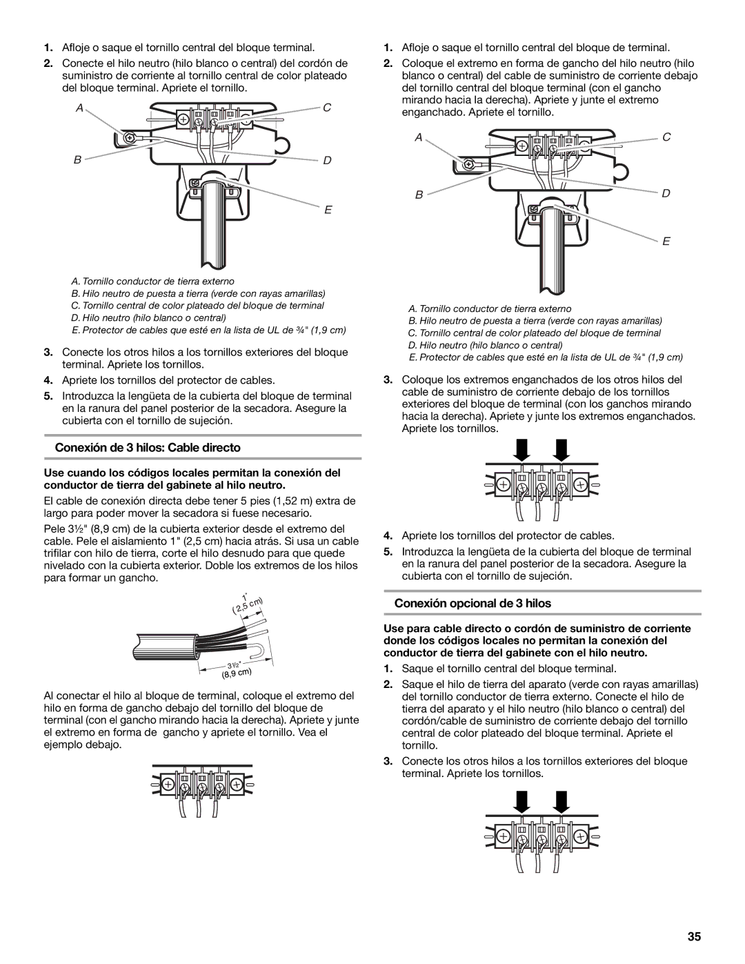 KitchenAid YKEHS01P manual Conexión de 3 hilos Cable directo, Conexión opcional de 3 hilos 