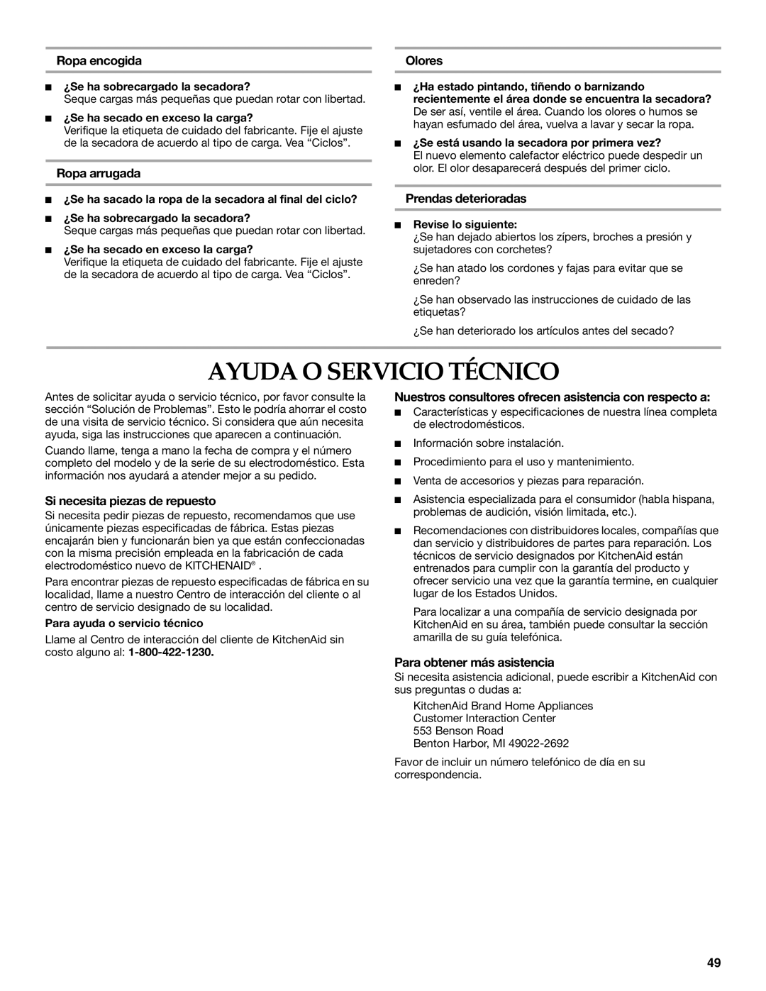 KitchenAid YKEHS01P manual Ayuda O Servicio Técnico 