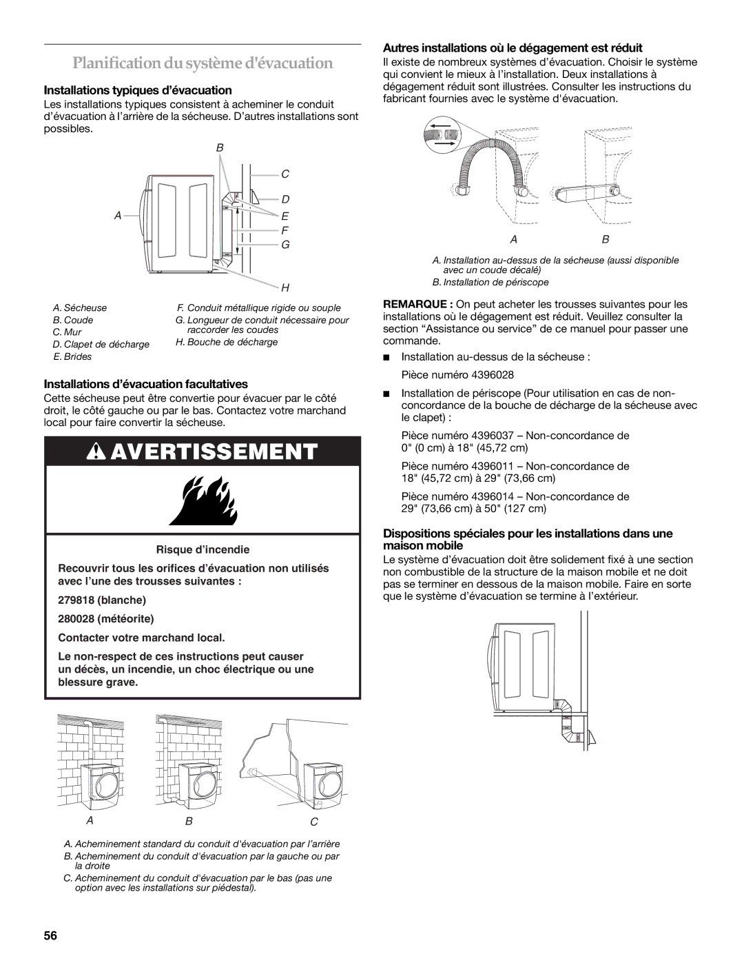 KitchenAid YKEHS01P manual Planification du système dévacuation, Installations typiques d’évacuation 