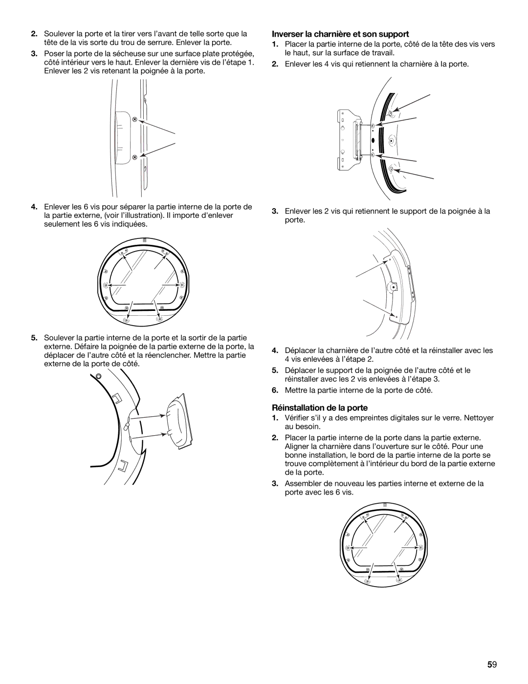 KitchenAid YKEHS01P manual Inverser la charnière et son support, Réinstallation de la porte 