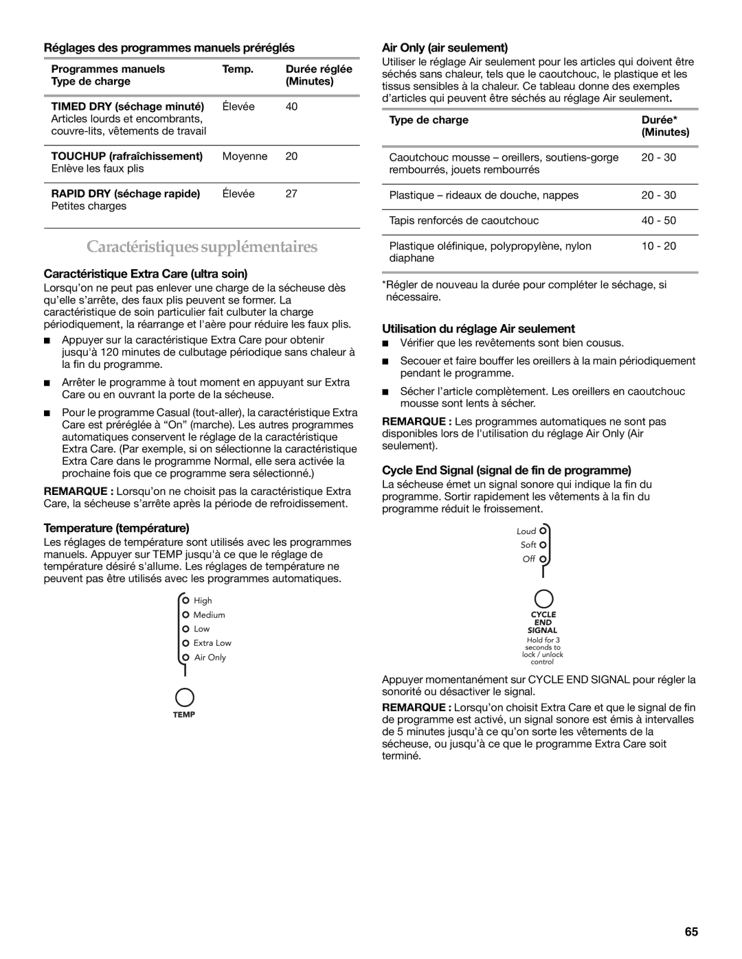 KitchenAid YKEHS01P manual Caractéristiques supplémentaires 