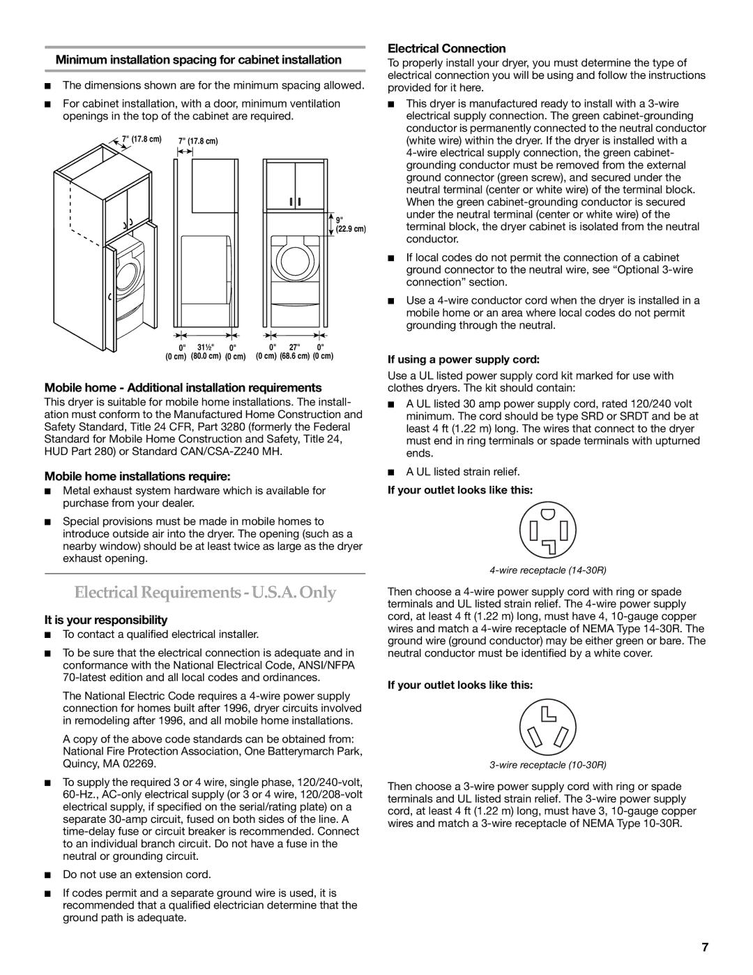 KitchenAid YKEHS01P manual ElectricalRequirements- U.S.A. Only 