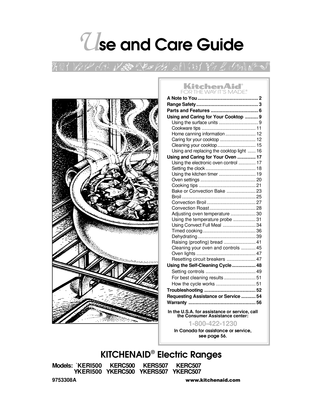 KitchenAid YKERC500, YKERI500 warranty Use and Care Guide, 9753308A 