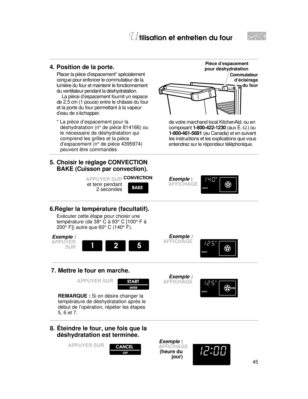 KitchenAid KERI500, KERC500, KERS507, KERC507, YKERI500, YKERC500, YKERS507, YKERC507 warranty Position de la porte 