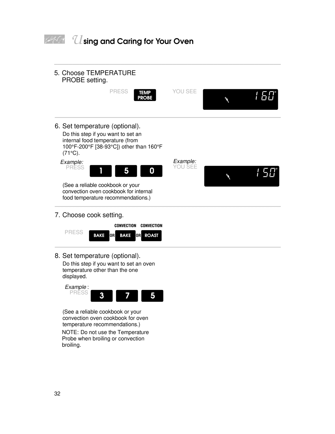 KitchenAid KERI500, KERC500, KERS507, KERC507, YKERI500, YKERC500, YKERS507, YKERC507 Choose Temperature Probe setting 