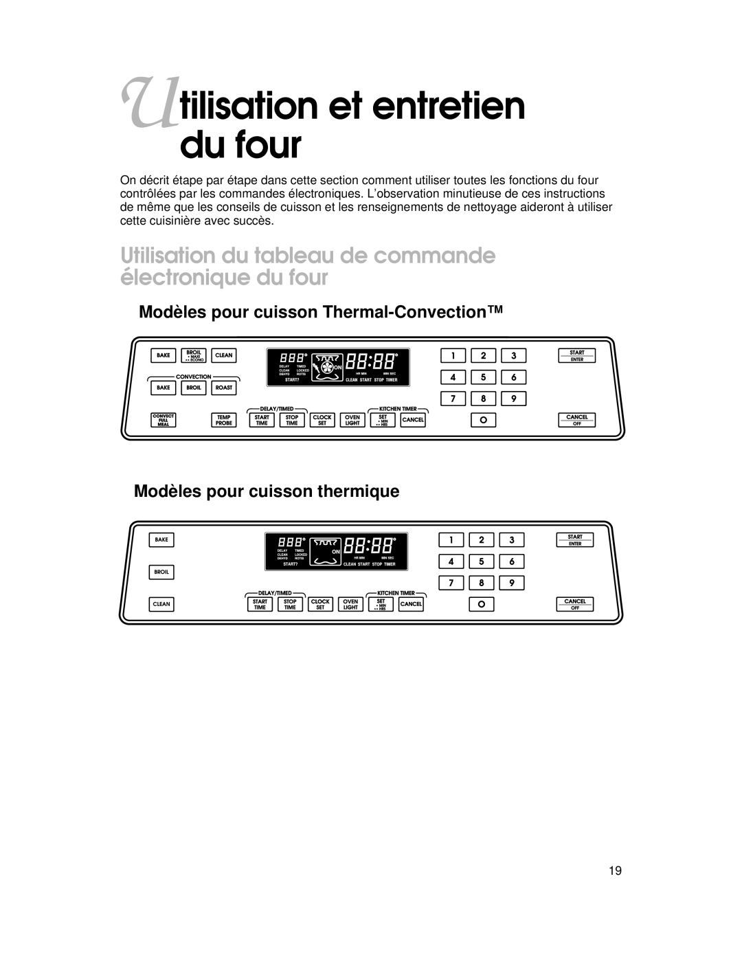 KitchenAid YKERI500, YKERC500 Utilisation et entretien du four, Utilisation du tableau de commande électronique du four 