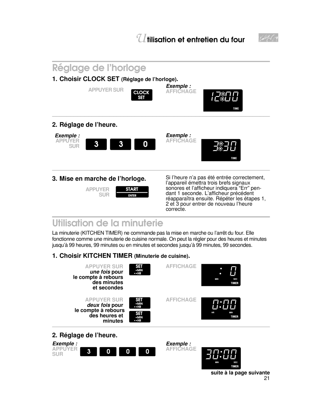 KitchenAid KERI500, KERC500, KERS507, KERC507, YKERI500, YKERC500, YKERS507, YKERC507 warranty Réglage de l’horloge 