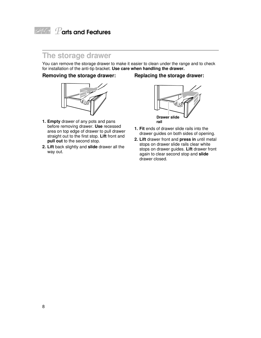 KitchenAid KERI500, KERC500, KERS507, KERC507, YKERI500, YKERC500, YKERS507, YKERC507 warranty Storage drawer 